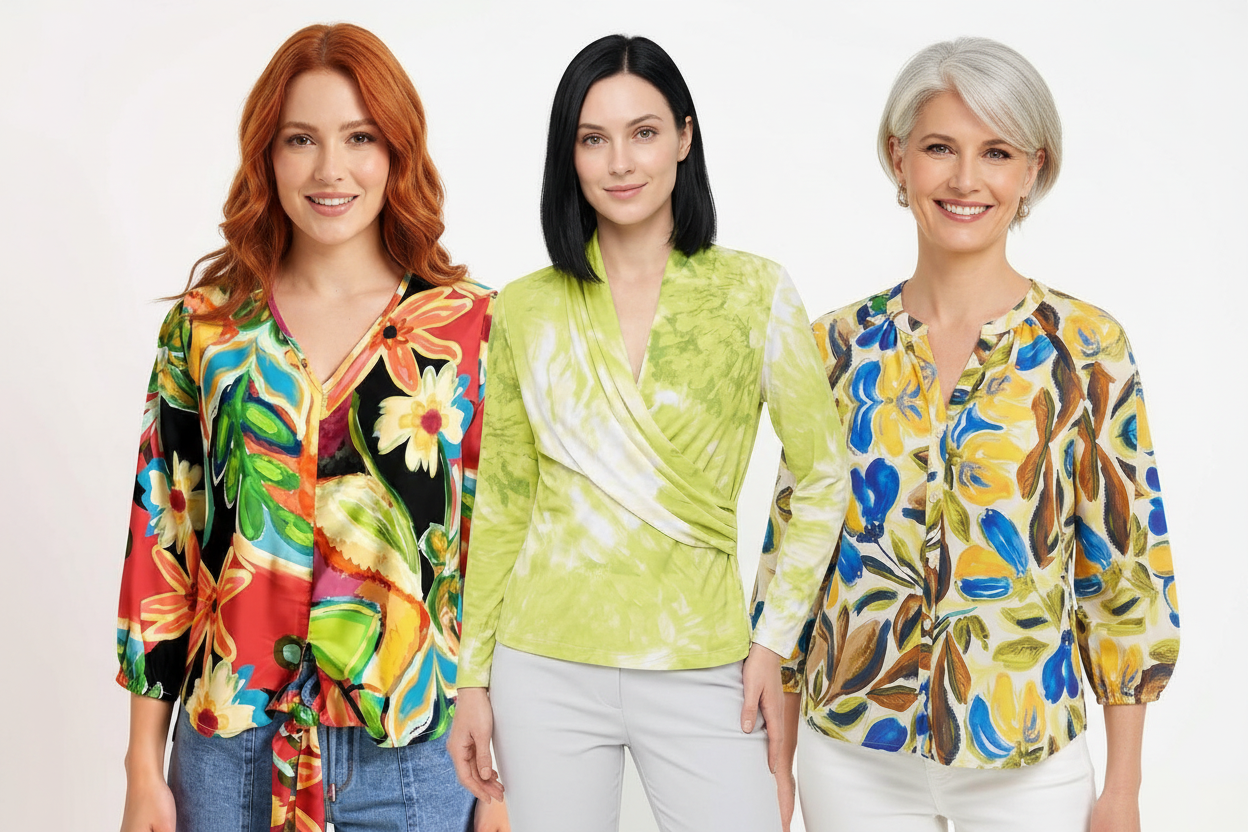 Tres modelos con blusas exactas
